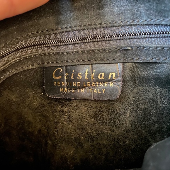 VINTAGE Black Italian Leather Crocodile Flap Closure Long Strap Saddle Bag Purse - Picture 7 of 7